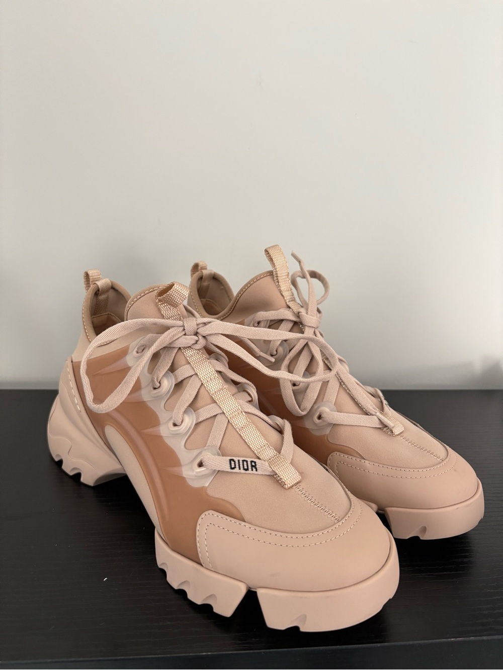 Dior D-Connect Blush Beige Lace-Up Chunky Sneakers